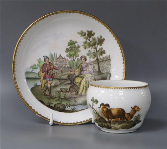 An Italian porcelain saucer c.1800-1820 and an 18th century Meissen pot